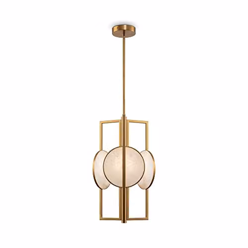 Lampadario Contemporaneo Marmo Metallo Oro 3 Luci Diffusori Bianchi