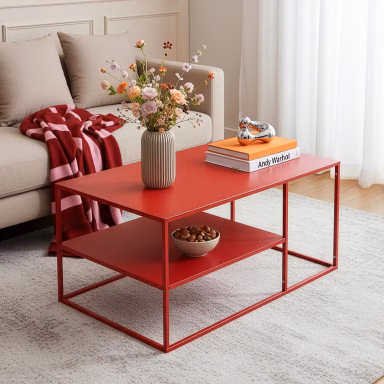 Tavolino 'Solund' in acciaio 90 x 60 x 45 cm rosso