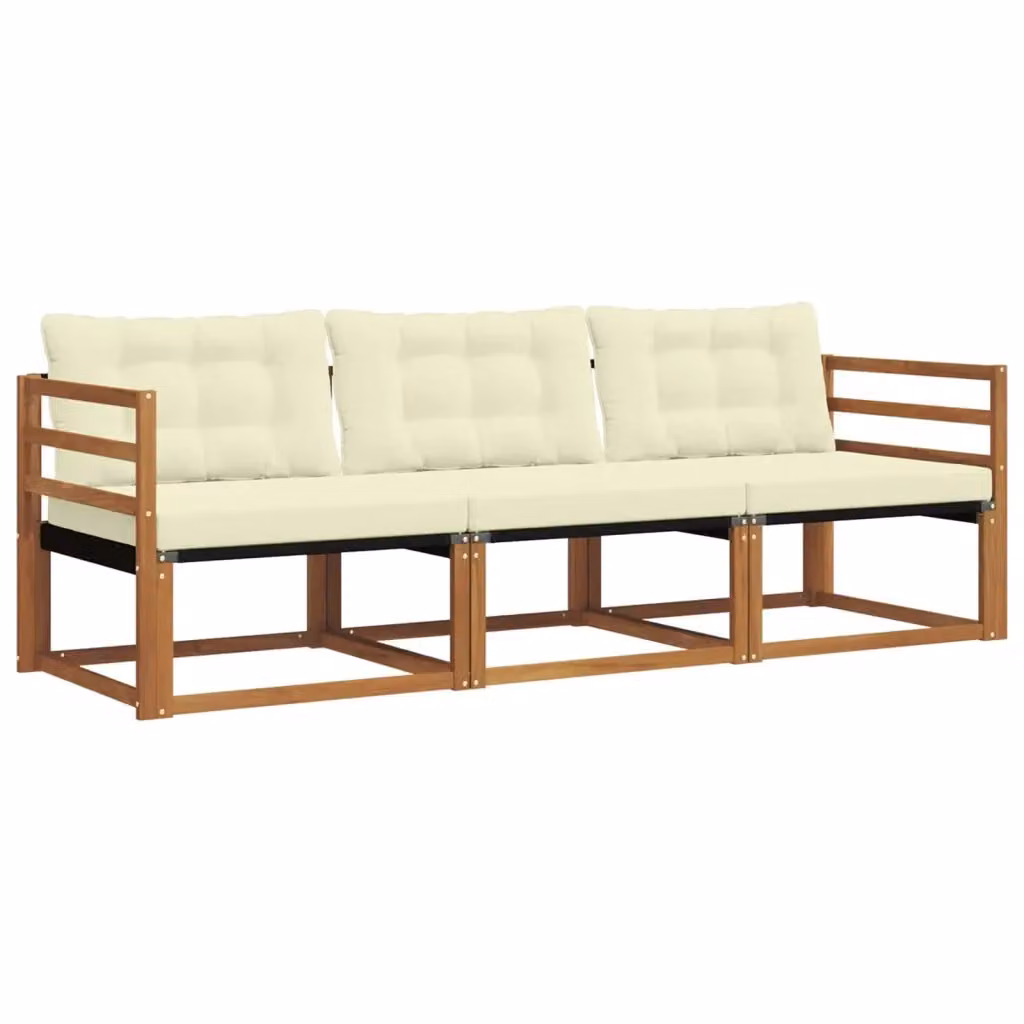 Set di divani da esterno 3 posti vidaXL in legno di acacia con cuscini beige e bianco – 2