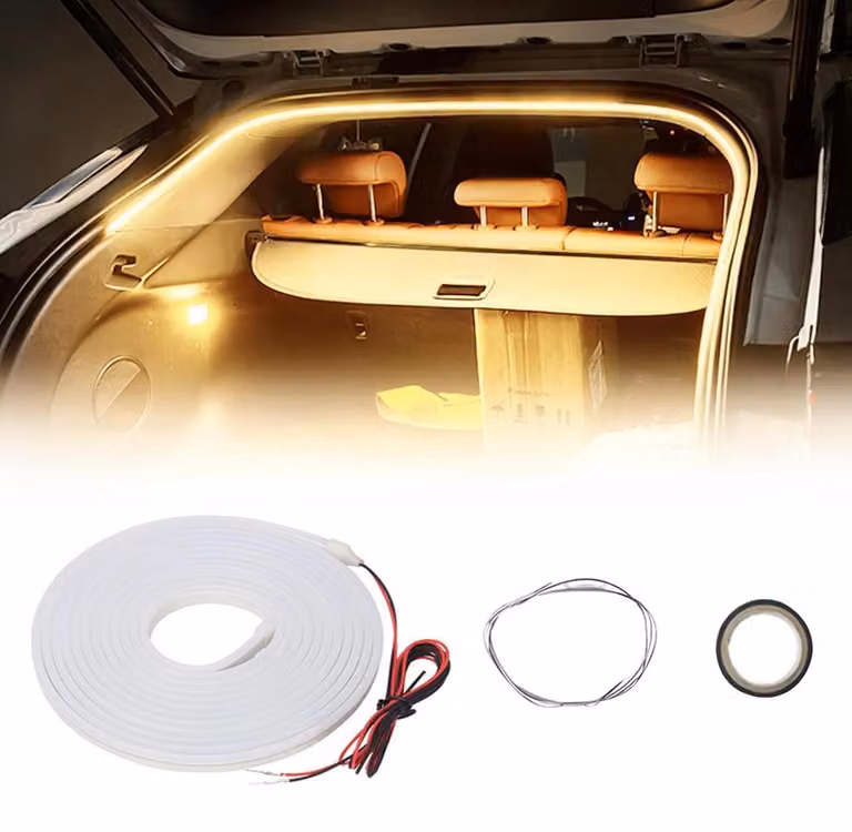 Striscia LED da 2 metri per illuminazione del bagagliaio, con sensore, luce bianco caldo, 12V, impermeabile