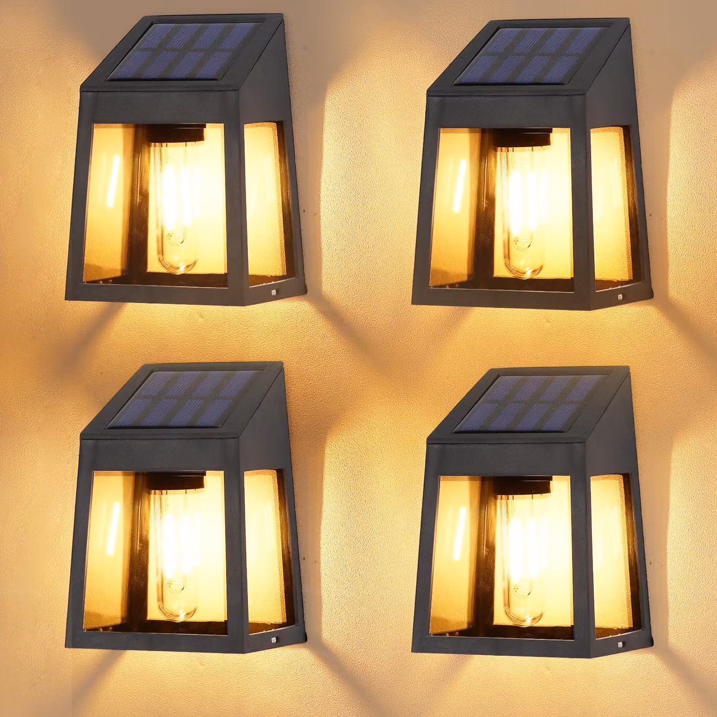 Set di 4 lampade da esterno solari, stile retrò, luce bianco caldo, grado di protezione IP65, ideali per recinzioni e giardini