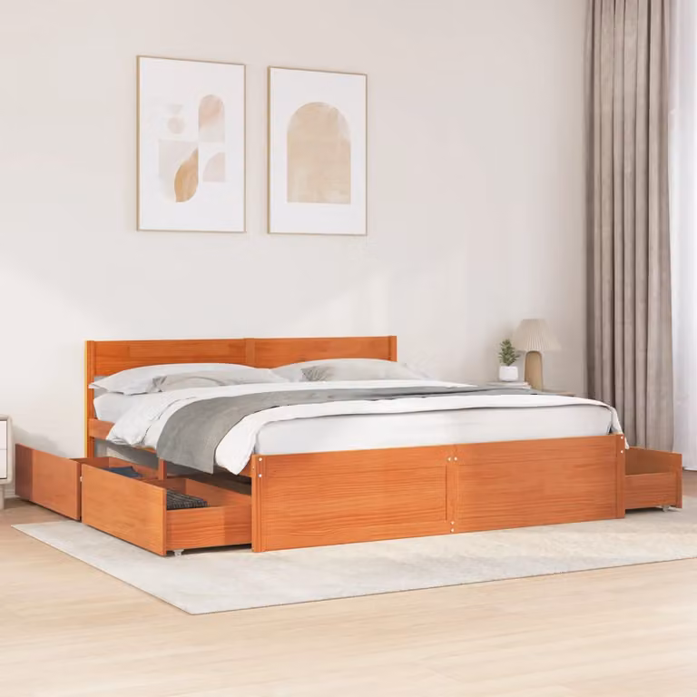 Letto in legno di pino rustico vidaXL senza materasso marrone cera L/P/H: 200 x 160 x 205,5 cm