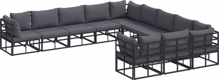 Set Divano da Giardino con cuscino 11 pcs Nero Alluminio