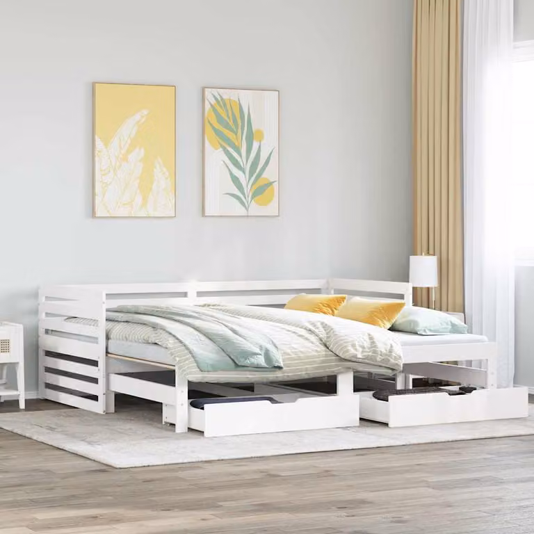 vidaXL Dormeuse con Cassetti in Legno Massello di Pino Bianco L/P/H: 200 x 90 x 76,5 cm