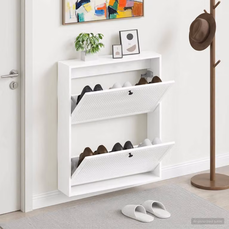 Mobiletto per scarpe da muro moderno vidaXL Bianco Lucido L: 71 cm, P: 17 cm, H: 86 cm