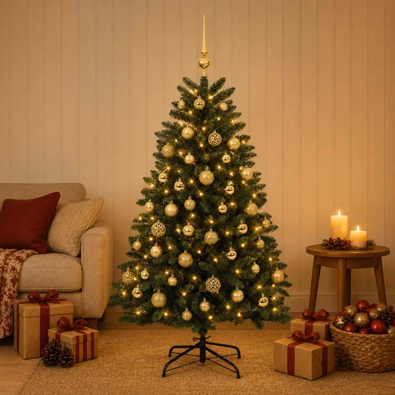 vidaXL Albero di Natale artificiale verde medio con palline 150 cm