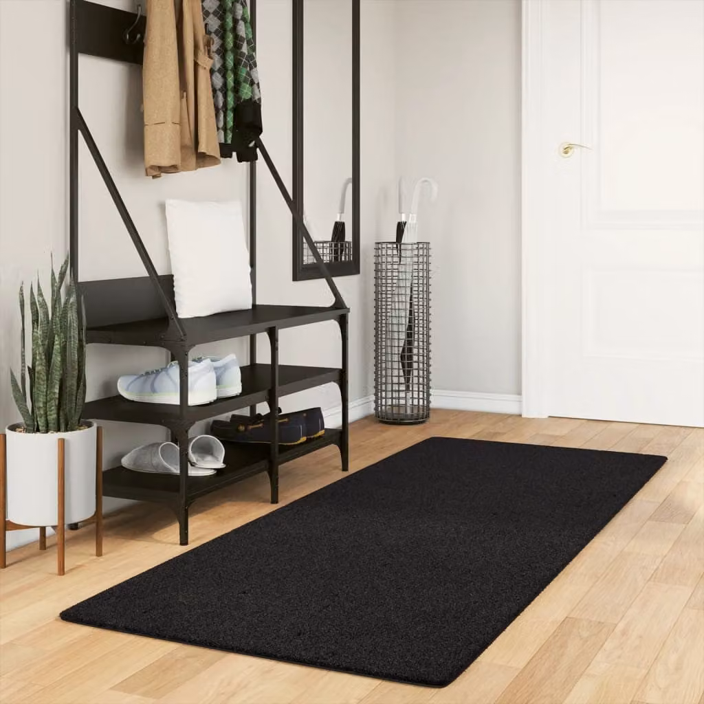 vidaXL Tappeto a Pelo Corto HUARTE Nero, Lavabile e Antiscivolo, L 80 cm x P 200 cm