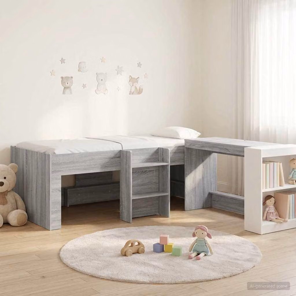 Letto a soppalco esclusivo con scrivania per bambini, 2 pezzi, colore grigio Sonoma