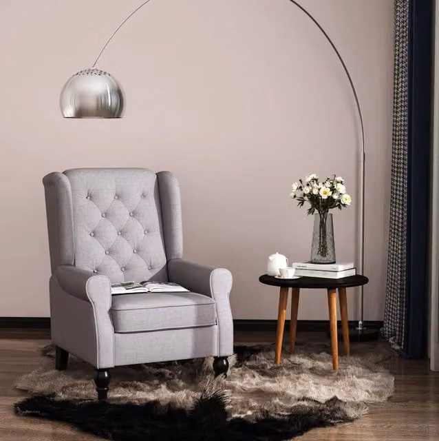 Poltrona relax 74x86x102 cm grigia - schienale capitonné, braccioli, 160 kg