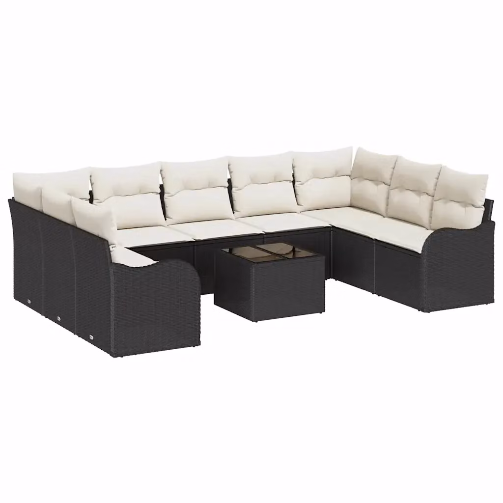 Set Divano da Giardino vidaXL 10 Pezzi a Forma di U in Polyrattan Nero con Cuscini e Struttura in Metallo – 2