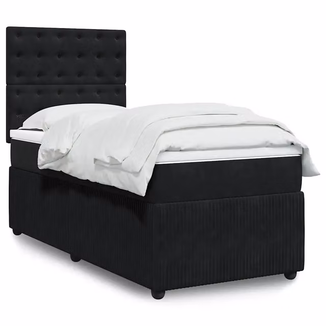Letto Ibrido con Giroletto a Molle e Materasso vidaXL in Velluto Nero e Bianco L/P/H: 90 x 190 cm