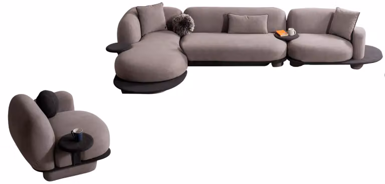 Luxuriöses Graues Wohnzimmer Polster-Set Designer Ecksofa Sessel