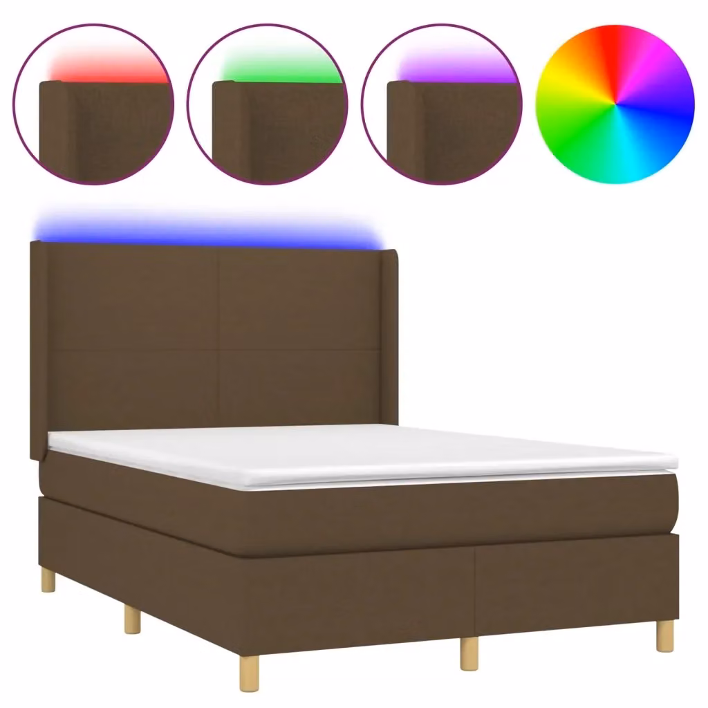 Letto Ibrido con Materasso e Illuminazione LED vidaXL, Marrone Scuro, L/P/H: 140 x 200 x 128 cm – 2