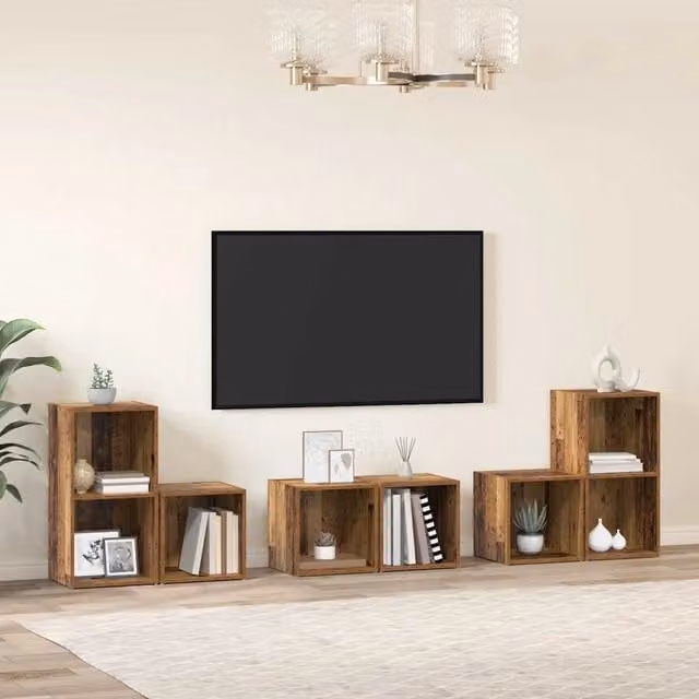 Set mobile TV 6 pz-Set di 6 Credenza per TV Legno vecchio Legno multistrato 228060