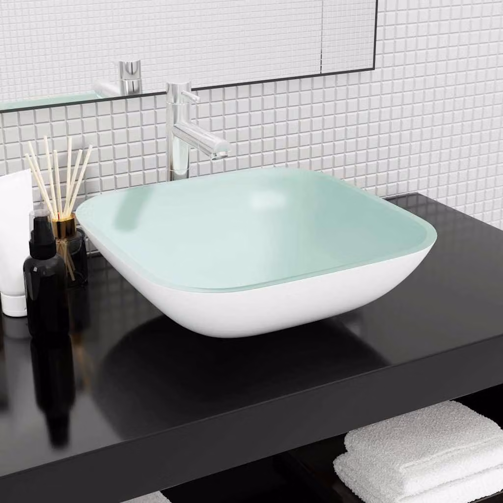Lavandino in vetro bianco vidaXL L 42 cm x P 42 cm x H 14 cm