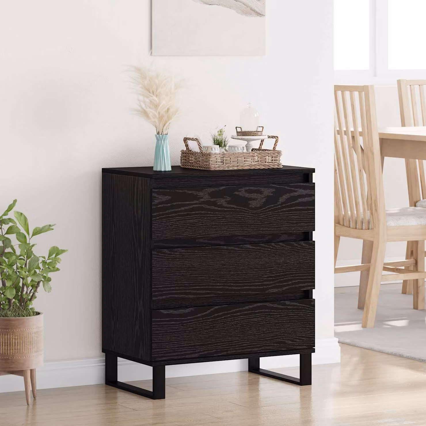 Credenza moderna vidaXL in legno e metallo, colore nero, L: 60 cm, P: 35 cm, H: 70 cm