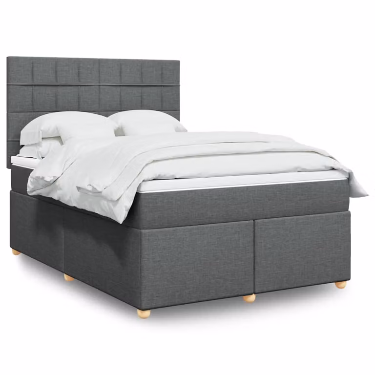 vidaXL Giroletto a Molle con Materasso Ibrido in Tessuto Grigio e Bianco L/P/H: 140 x 190 cm