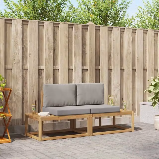 Set di 2 divani da esterno moderni vidaXL in legno e tessuto resistente ai raggi UV, Bianco e Grigio – 1
