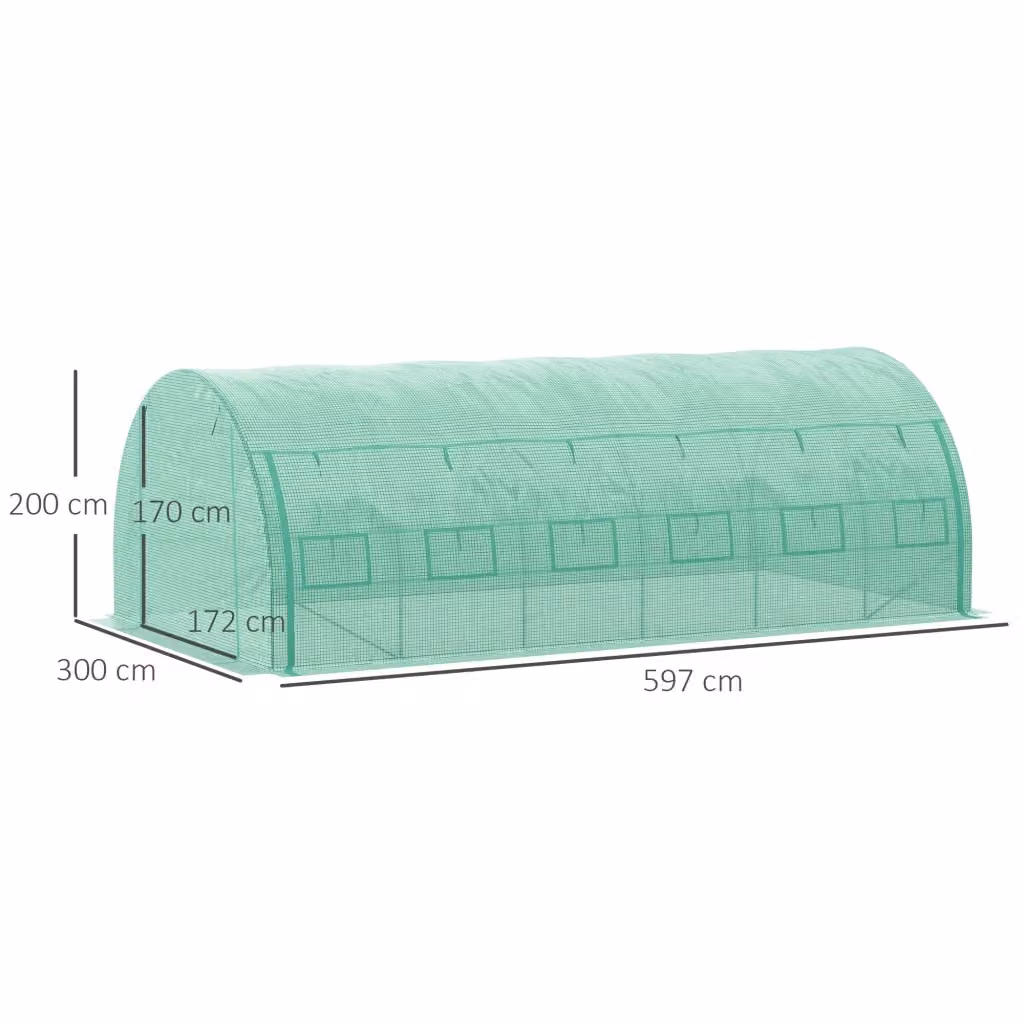 Serra da giardino REDOM in acciaio galvanizzato verde con 12 finestre, L: 5,97 m, P: 3 m, H: 2 m – 2