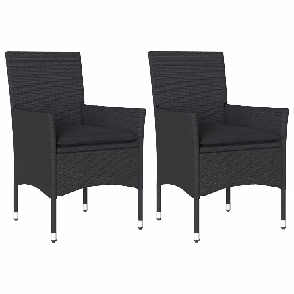 Set di 2 sedie da giardino moderne vidaXL in polyrattan nere con cuscini in tessuto resistente ai raggi UV – 2