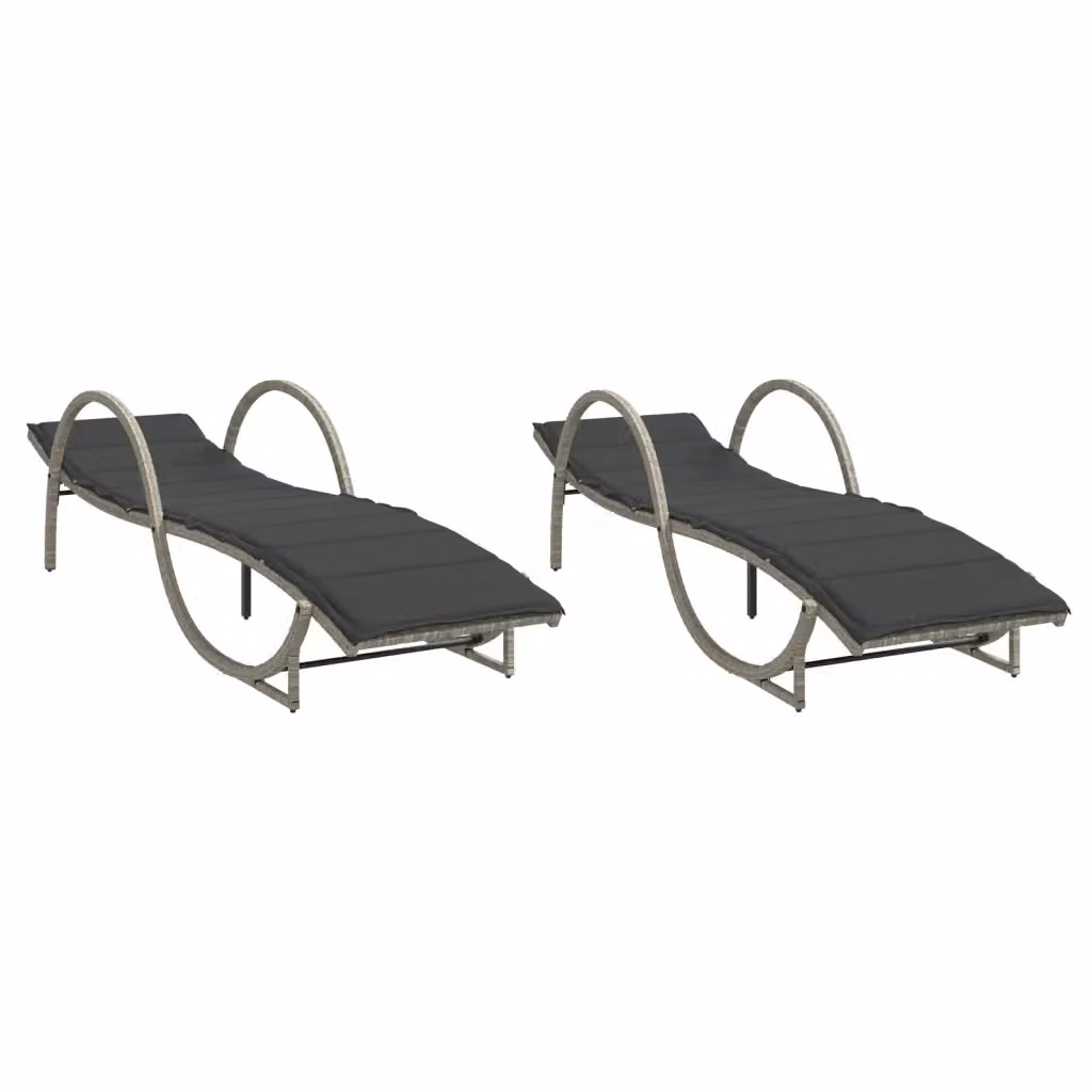 Set di 2 lettini prendisole vidaXL in polyrattan con cuscini grigi e poggiatesta regolabile – 2