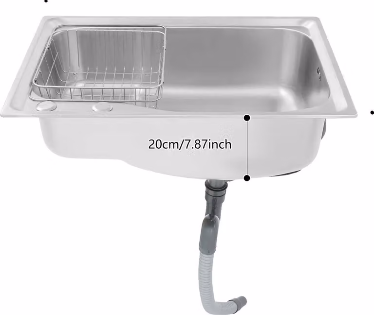 Lavello da cucina, cestello scolapiatti integrato, acciaio inossidabile spazzolato, argento
