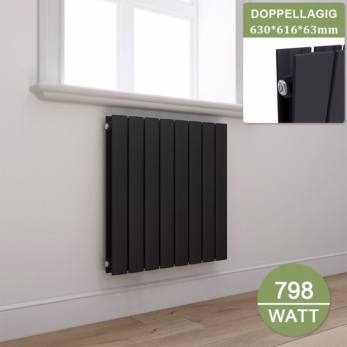 ELEGANT: Radiatore a pannello piatti, design elegante, collegamento laterale orizzontale, dimensioni 630x616 mm, colore antracite, radiatore a due strati, senza resistenza elettrica