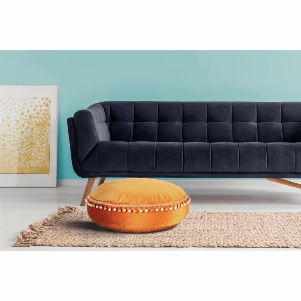 Pouf Rotondo Taj Mahal KENDRA HOME in Velluto Bronzo con Pompon – 2