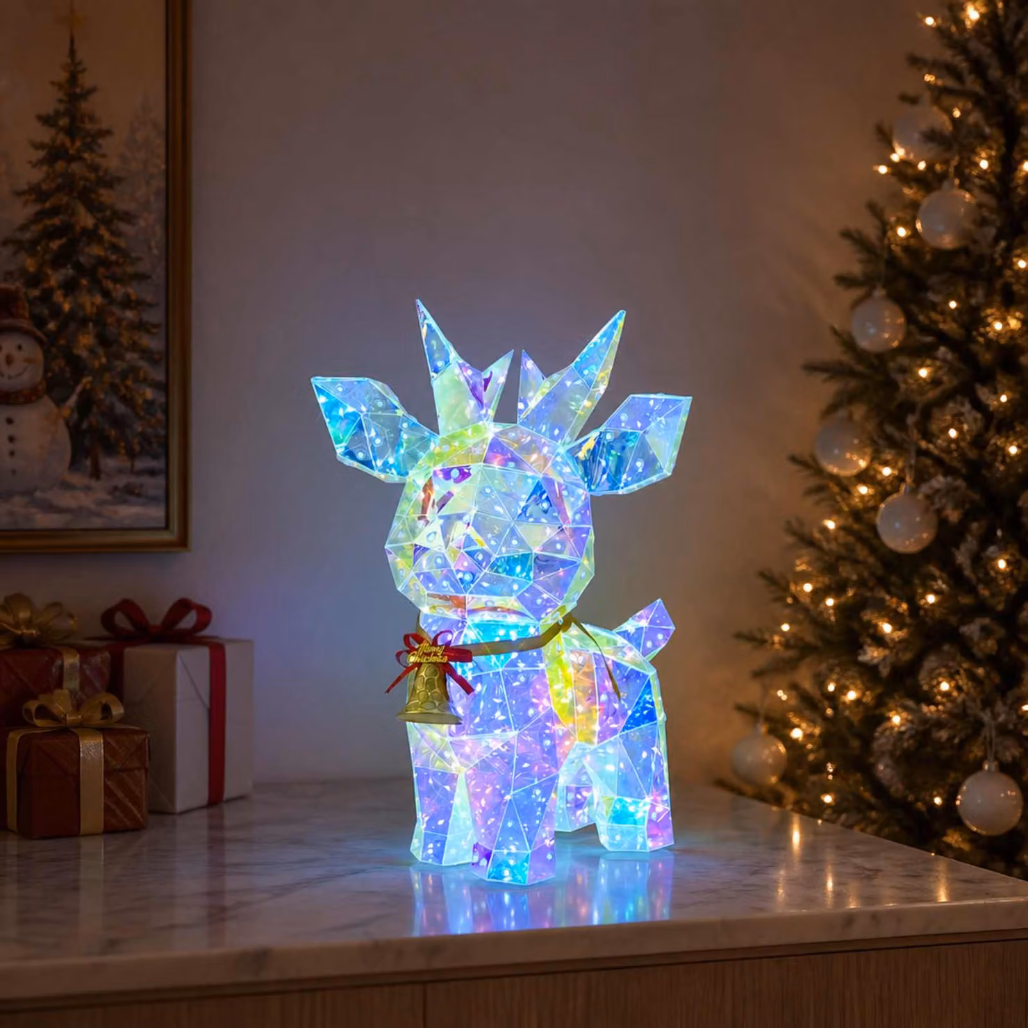 vidaXL Renna a LED prismatica iridescente con campanella Multicolore