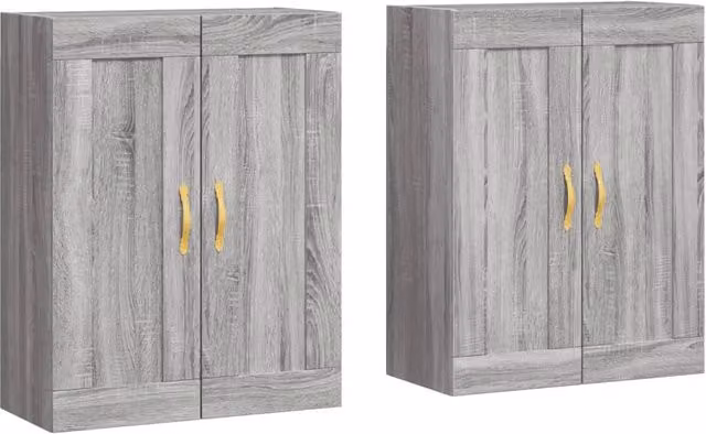 Set di 2 armadietti a muro moderni HELLOSHOP26 in legno composito e metallo, colore grigio, L: 69,5 cm, P: 34 cm, H: 90 cm