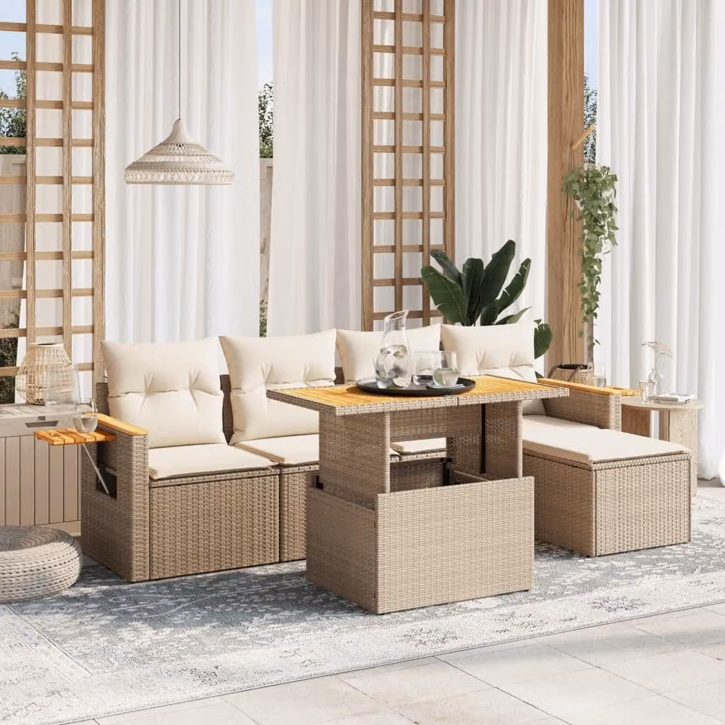 Maison Exclusive - Set Divano da Giardino 6 pz con Cuscini Beige in Polyrattan