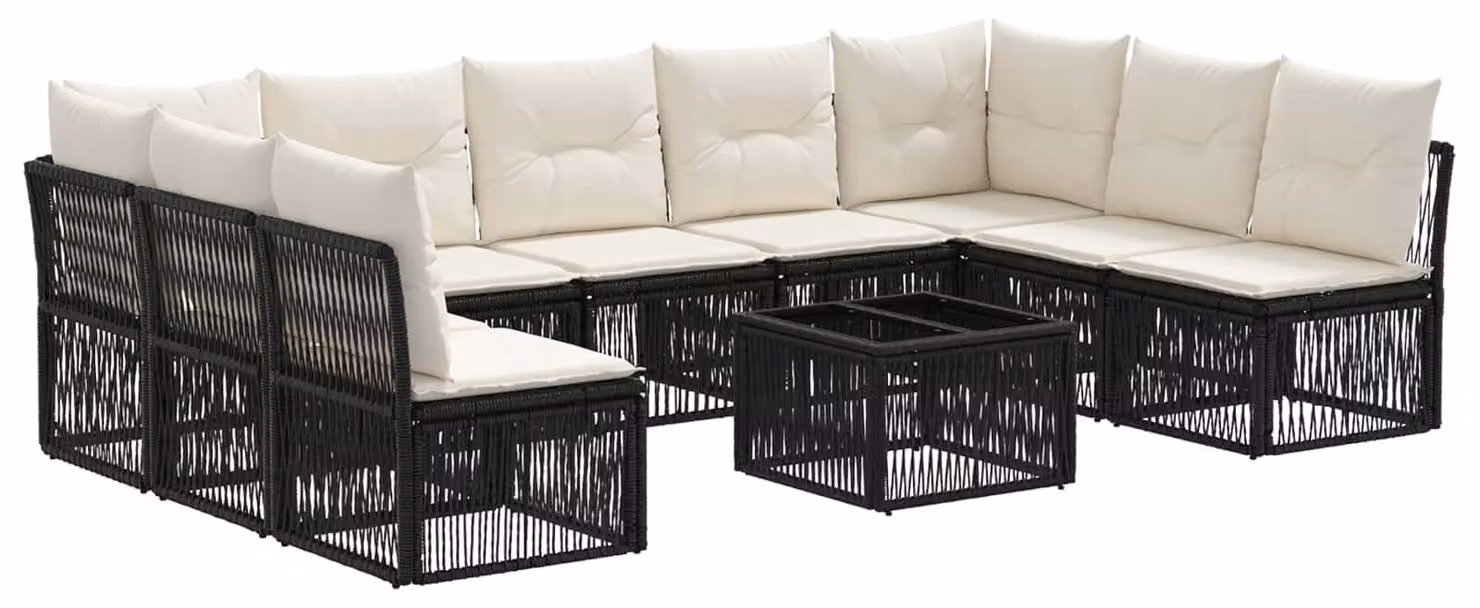 Set Divano da Giardino 10 pcs Nero polyrattan