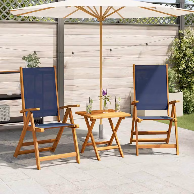 Set di 2 sedie pieghevoli vidaXL in legno di acacia oliato e textilene blu e marrone per giardino e terrazza