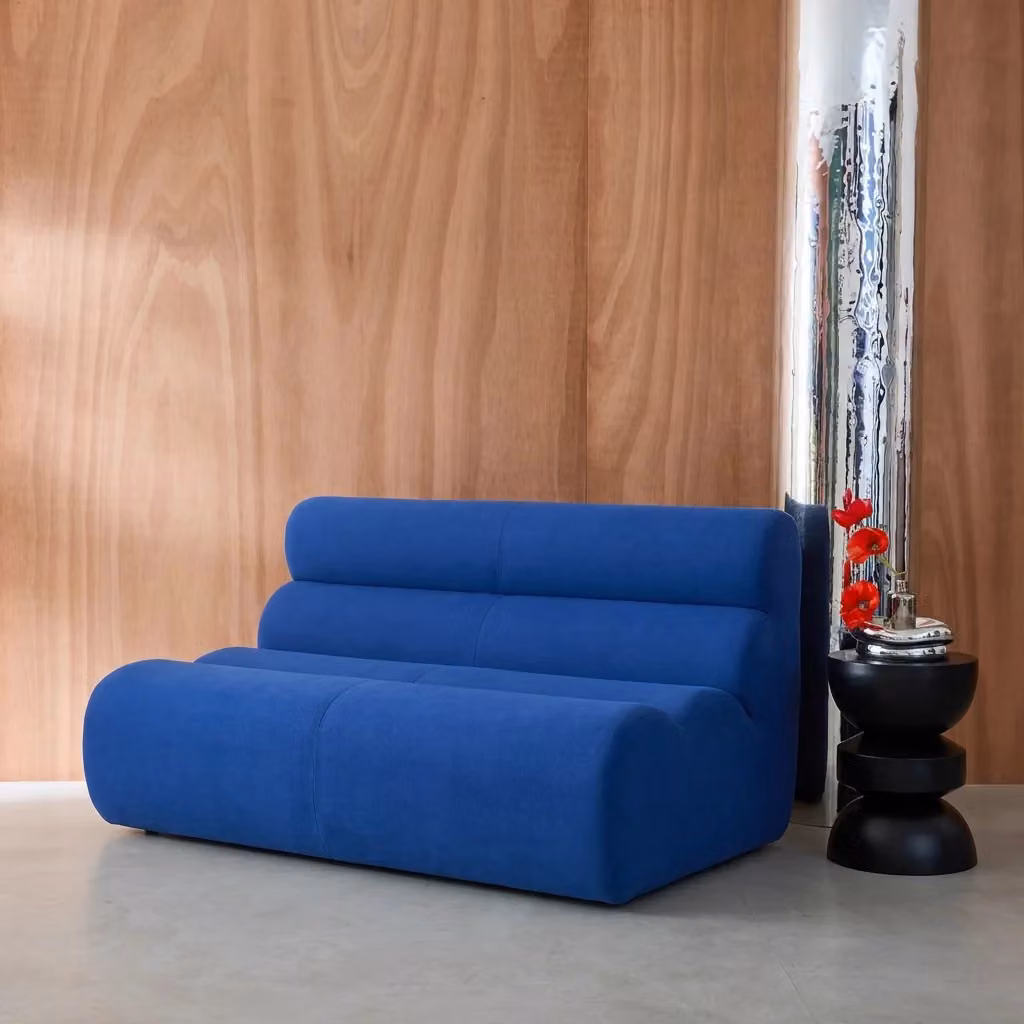 Poltrona letto click clack Sweeek in tessuto blu con braccioli per soggiorno e camera da letto – 2