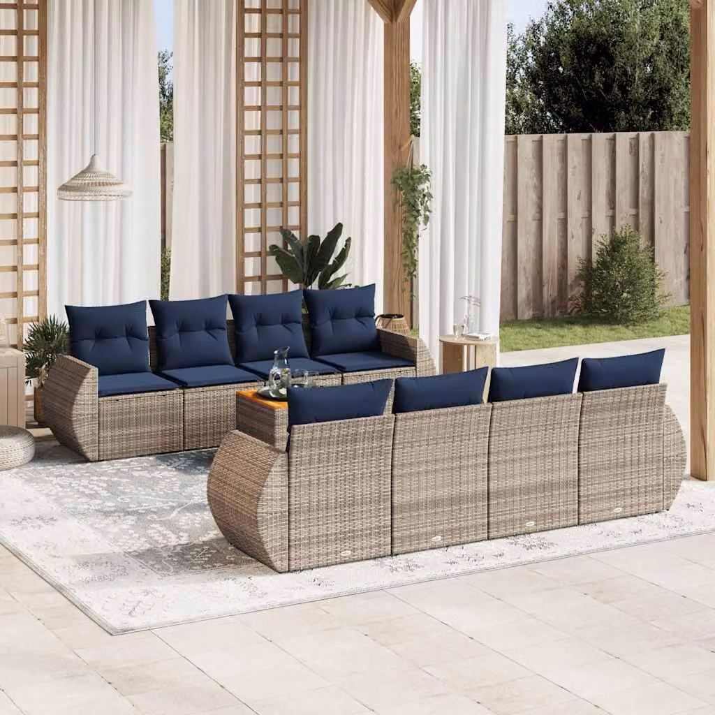 Maison Exclusive - Set di 9 pezzi per giardino con cuscini, grigio, polyrattan