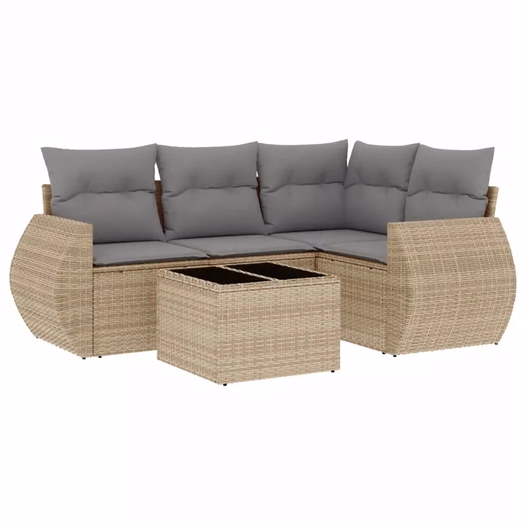 vidaXL Set Divano da Giardino a L 5 pz con Cuscini Beige e Tavolino in Vetro e Struttura in Metallo – 2