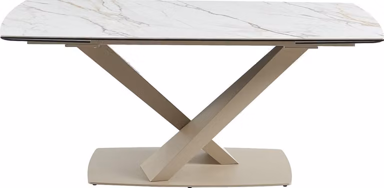 Tavolo da pranzo allungabile - Da 6 a 10 persone - Vetro di sicurezza, Vetroceramica e metallo - Bianco e beige effetto marmo - MALATA by Maison Céphy