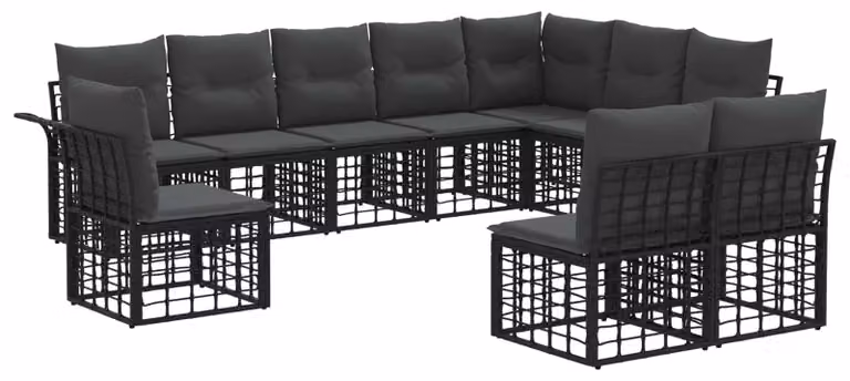 Set di divani da esterno 10 pcs Nero e Grigio scuro Poliestere