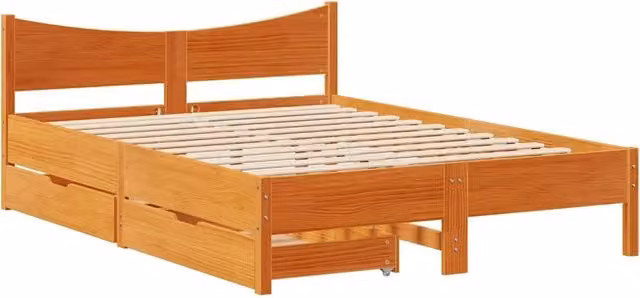 Letto matrimoniale | Letto per adulti | Giroletto con Cassetti Marrone Cera 160x200 cm Massello Pino