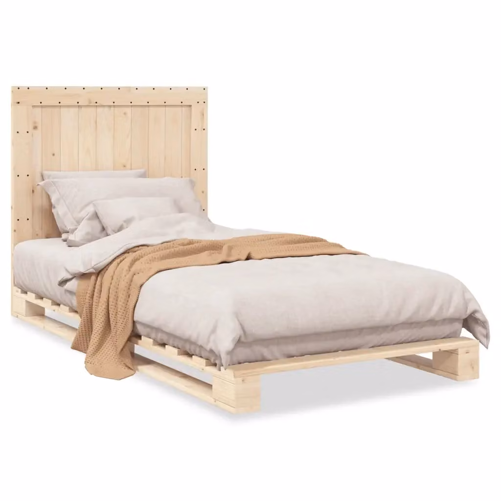 Letto con testiera in legno massello di pino vidaXL, colore beige, L/P/H: 100 x 200 cm – 2