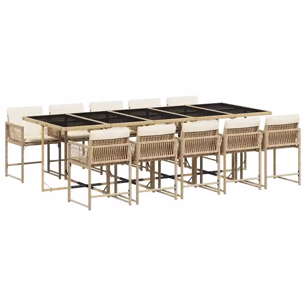 vidaXL Set da Pranzo da Giardino 11 pz in Polyrattan con Cuscini Beige e Piano in Vetro – 2