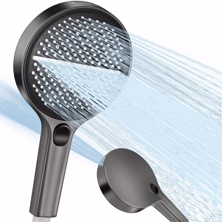 Doccia a pioggia, diametro 150 mm, a risparmio idrico, con 4 getti, soffione manuale, colore grigio
