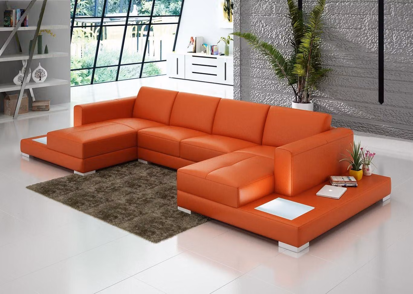 U-Form Sofa Couch Polster Garnitur Wohnlandschaft Design Ecksofa Leder Couchen