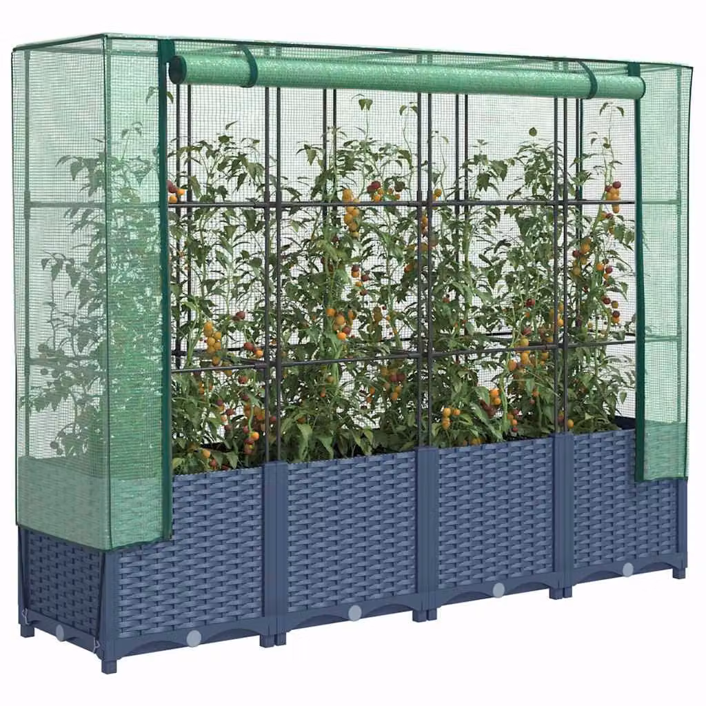vidaXL Letto rialzato con copertura per serra effetto rattan L: 160 cm, P: 40 cm, H: 138 cm