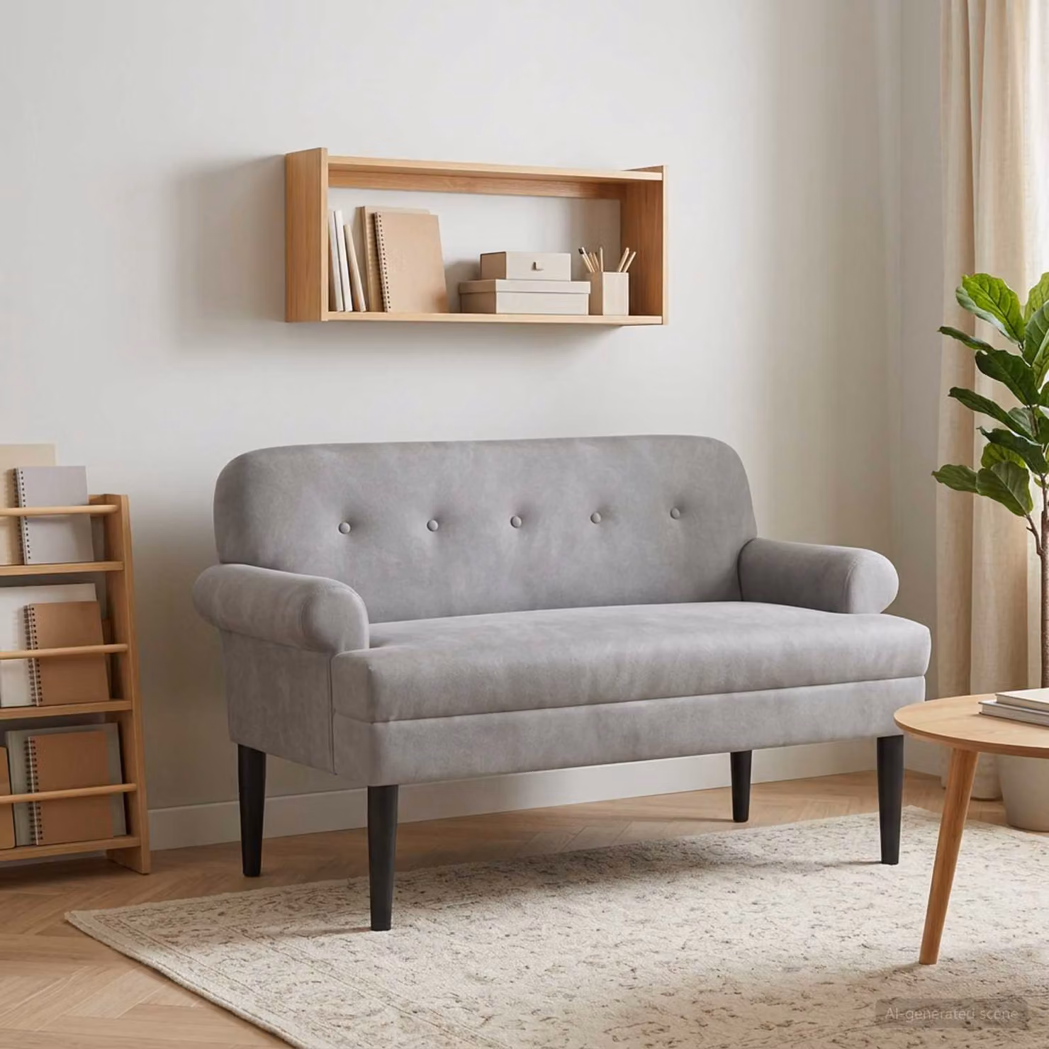 Loveseat vidaXL in tessuto grigio con bottoni imbottiti, L: 120 cm, P: 66 cm, H: 78 cm