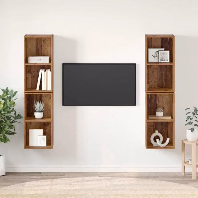 Set di 4 credenze per TV vidaXL in legno rovere color marrone stile rustico L/P/H: 37 x 37 x 72 cm – 1