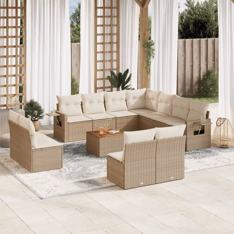 vidaXL Set Divani da Giardino 12 pz in Polyrattan con Cuscini Beige e Tavolino da Esterno