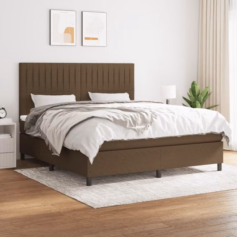 vidaXL Letto Ibrido con Giroletto a Molle e Materasso a Tasche Marrone e Bianco L/P/H: 203 x 160 x 128 cm