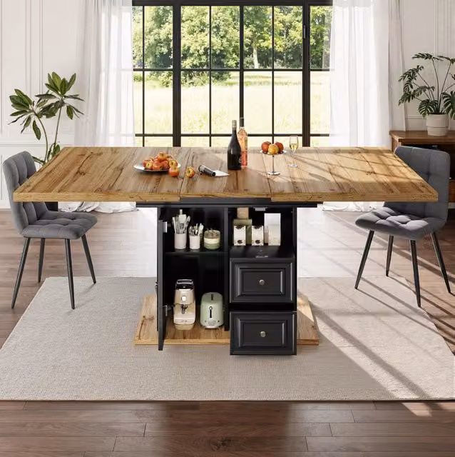 Tavolo da pranzo allungabile 110/140 x 80 cm naturale con vano contenitore