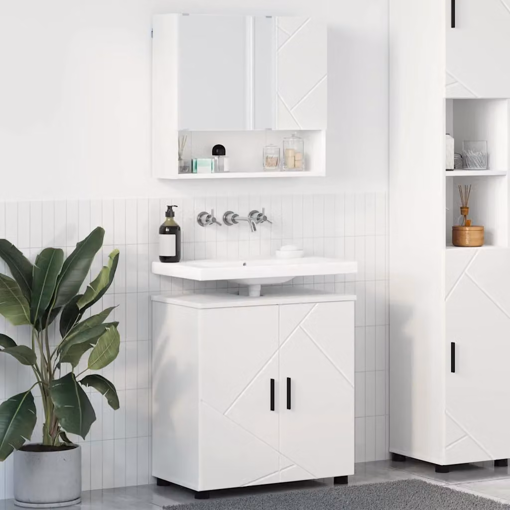 Set di mobili per il bagno vidaXL composto da mobile lavabo e armadietto con specchio, bianco, L/P/H: 61 x 35 x 64 cm – 1